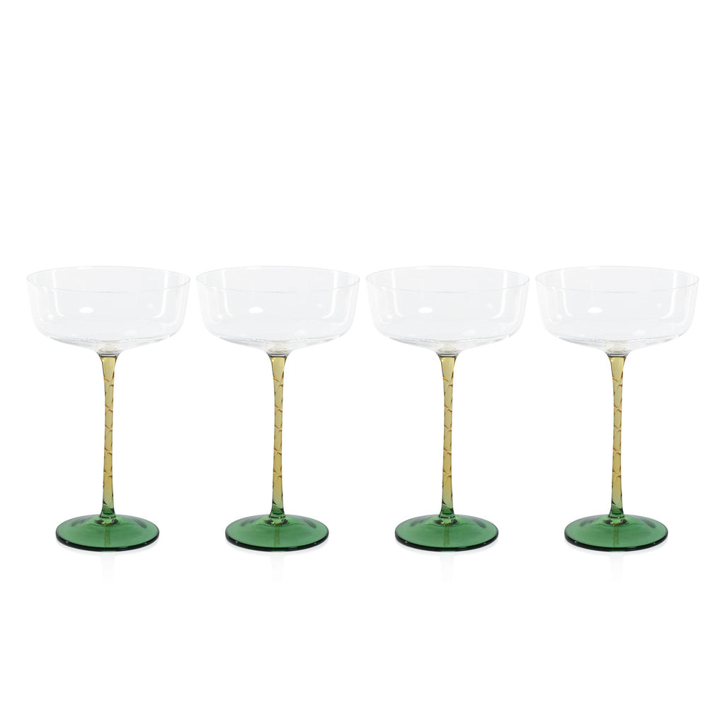 Zodax Green & Amber Sachi Cocktail / Martini Glasses, Set of 4