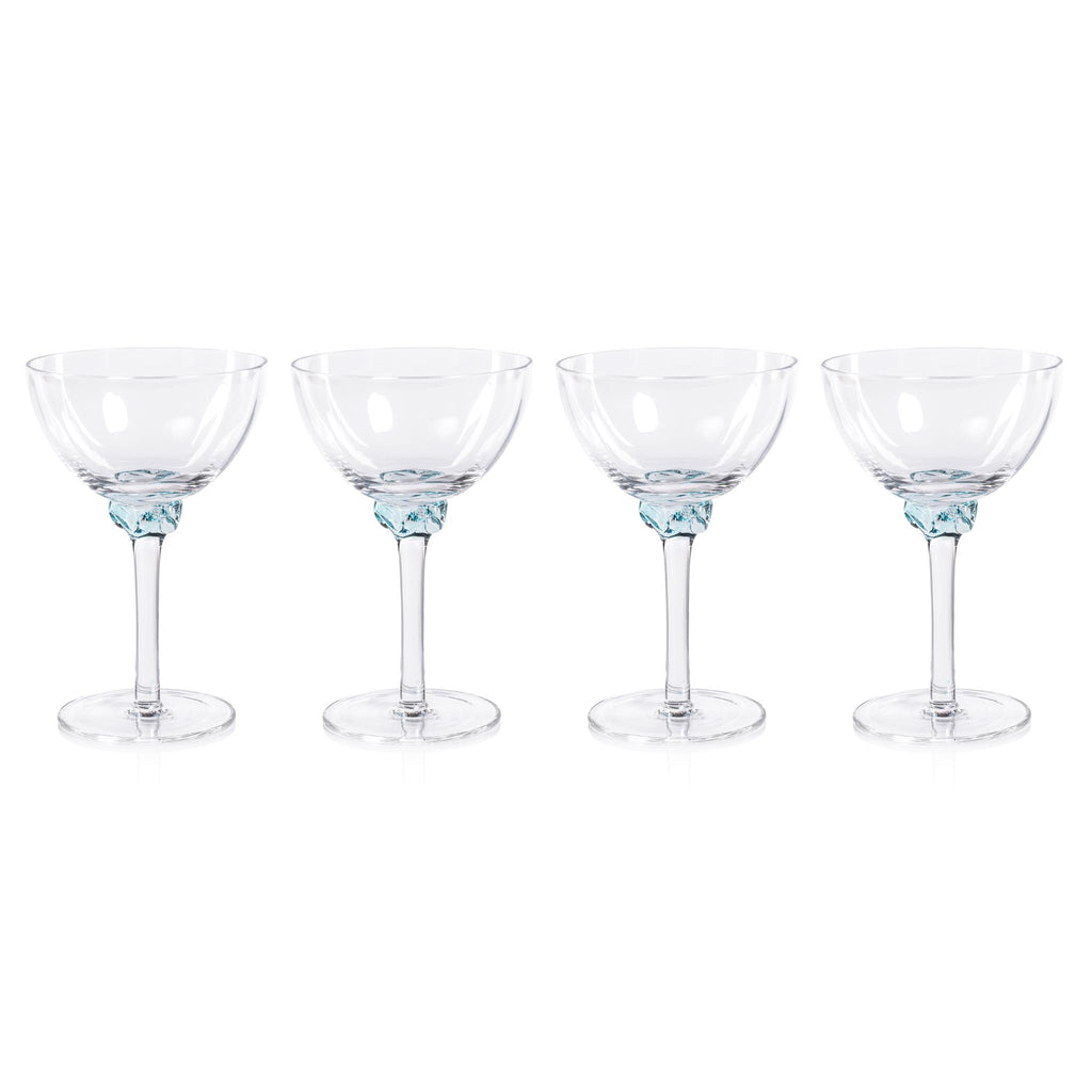 Zodax Azure Blue Cambrai Martini / Cocktail Optic Glasses, Set of 4