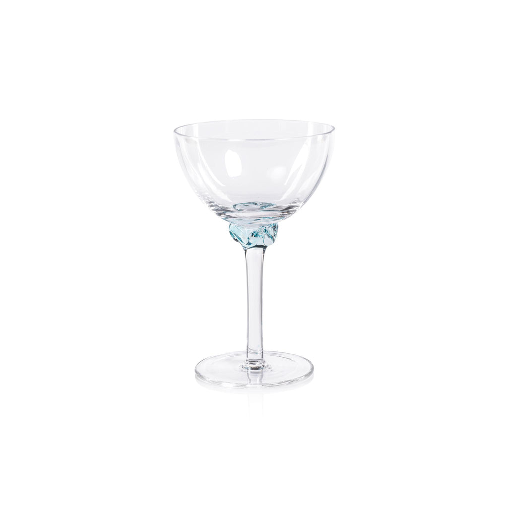 Zodax Azure Blue Cambrai Martini / Cocktail Optic Glasses, Set of 4