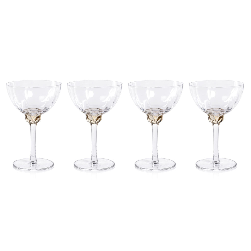 Zodax Light Amber Cambrai Martini / Cocktail Optic Glasses, Set of 4