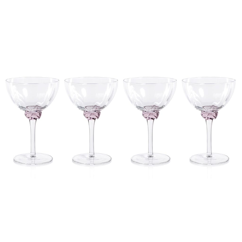 Zodax Blush Cambrai Martini / Cocktail Optic Glasses, Set of 4