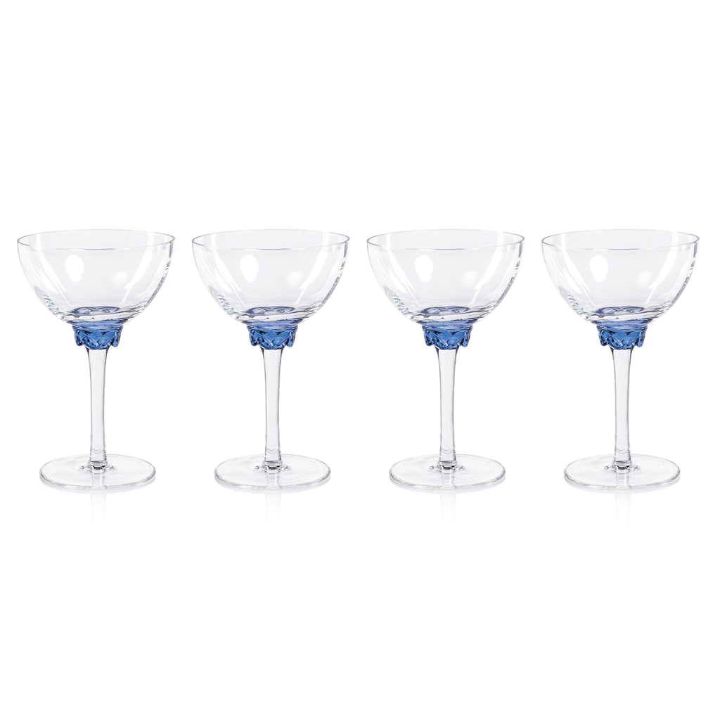 Zodax Sapphire Blue Cambrai Martini / Cocktail Optic Glasses, Set of 4