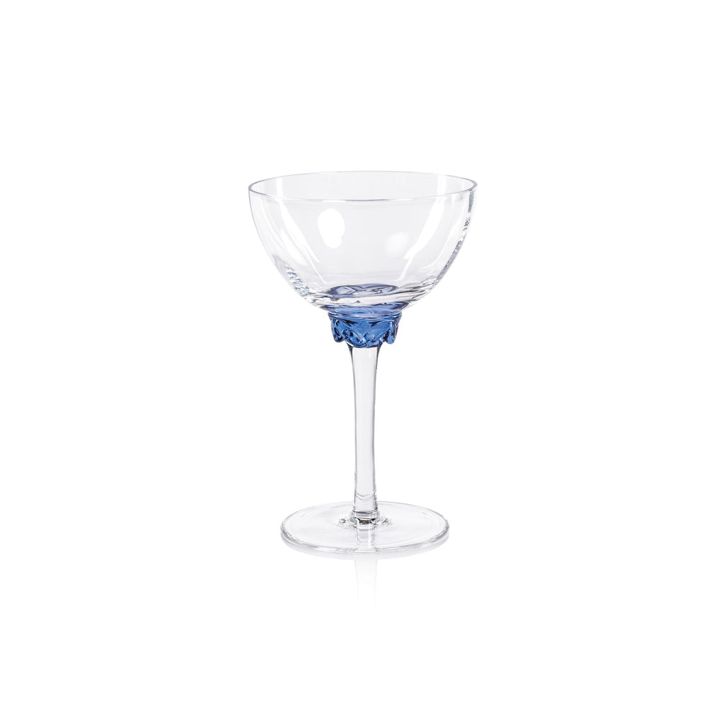 Zodax Sapphire Blue Cambrai Martini / Cocktail Optic Glasses, Set of 4