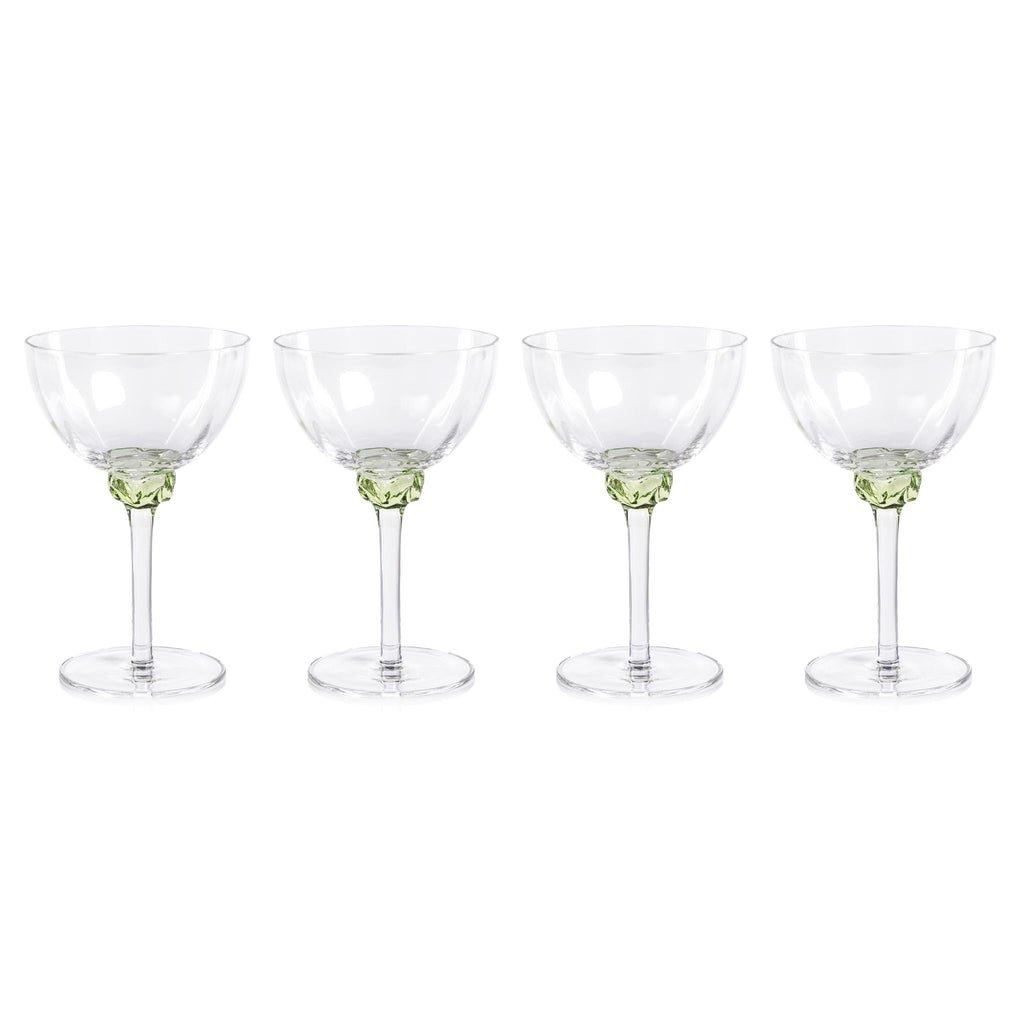 Zodax Lime Cambrai Martini / Cocktail Optic Glasses, Set of 4