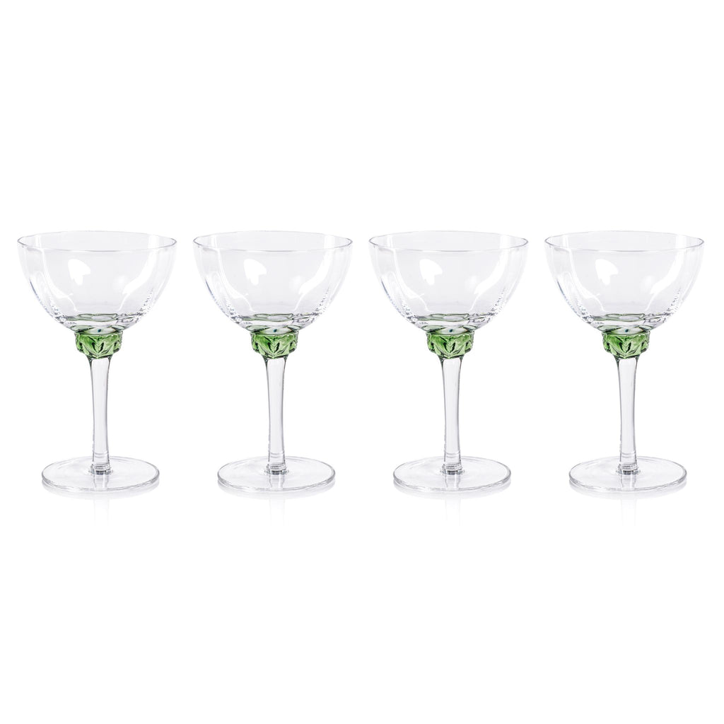 Zodax Verdant Green Cambrai Martini / Cocktail Optic Glasses, Set of 4