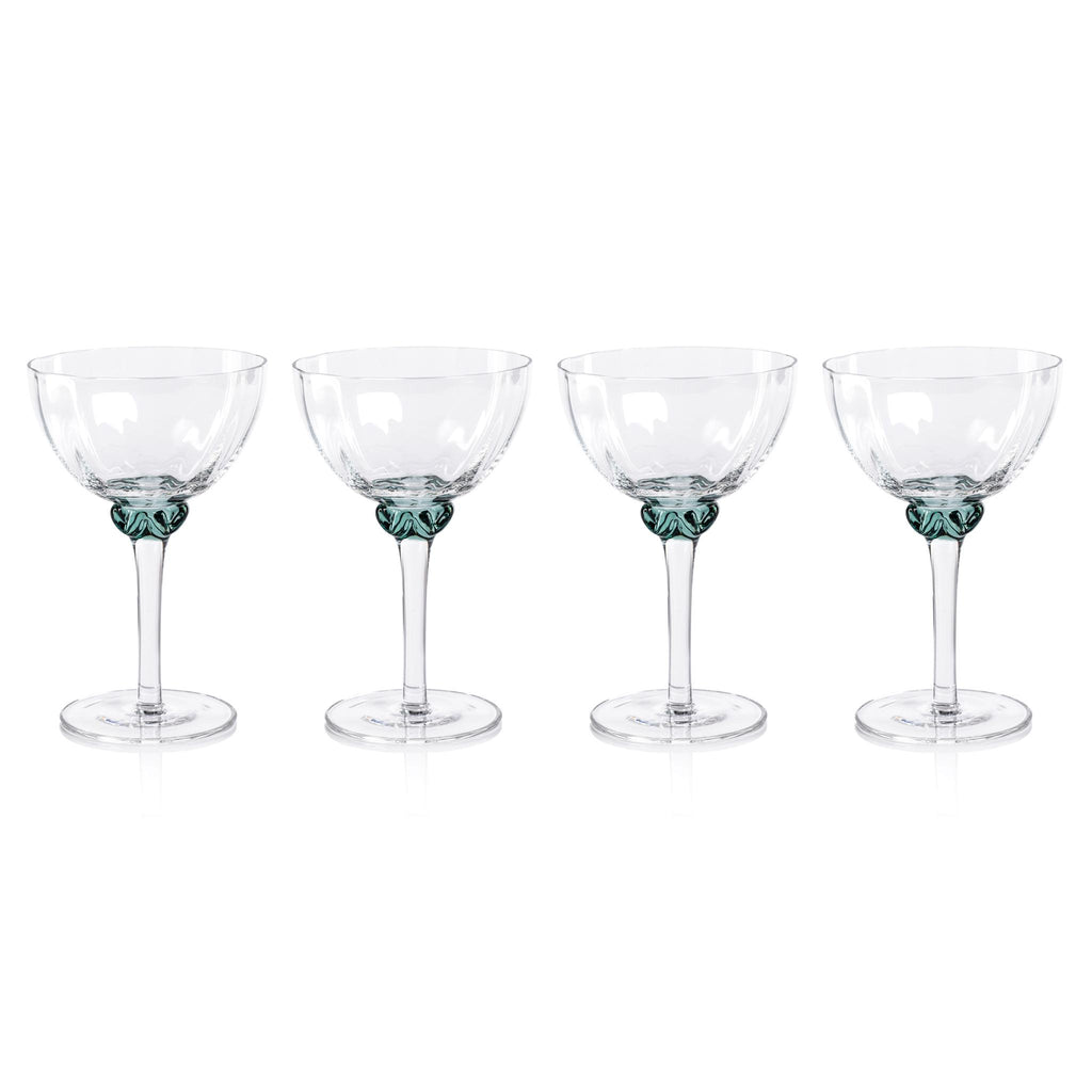 Zodax Sea Green Cambrai Martini / Cocktail Optic Glasses, Set of 4