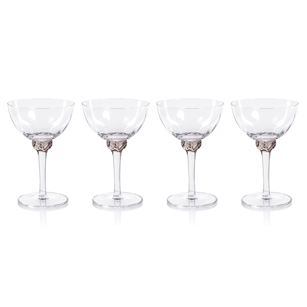 Zodax Smoky Gray Cambrai Martini / Cocktail Optic Glasses, Set of 4