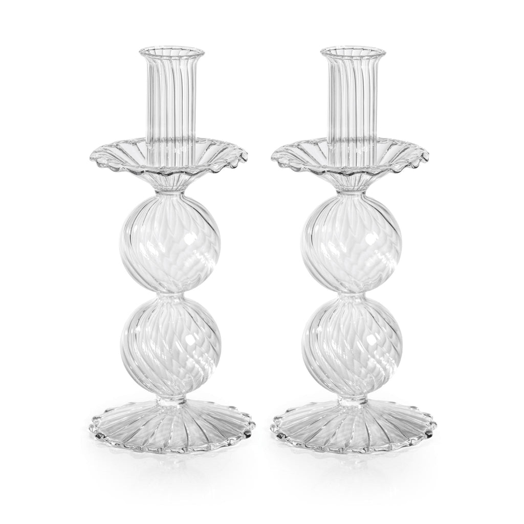 Zodax 8.25"- Small Sabadell Swirl Glass Taper Candle Holders, Set of 2