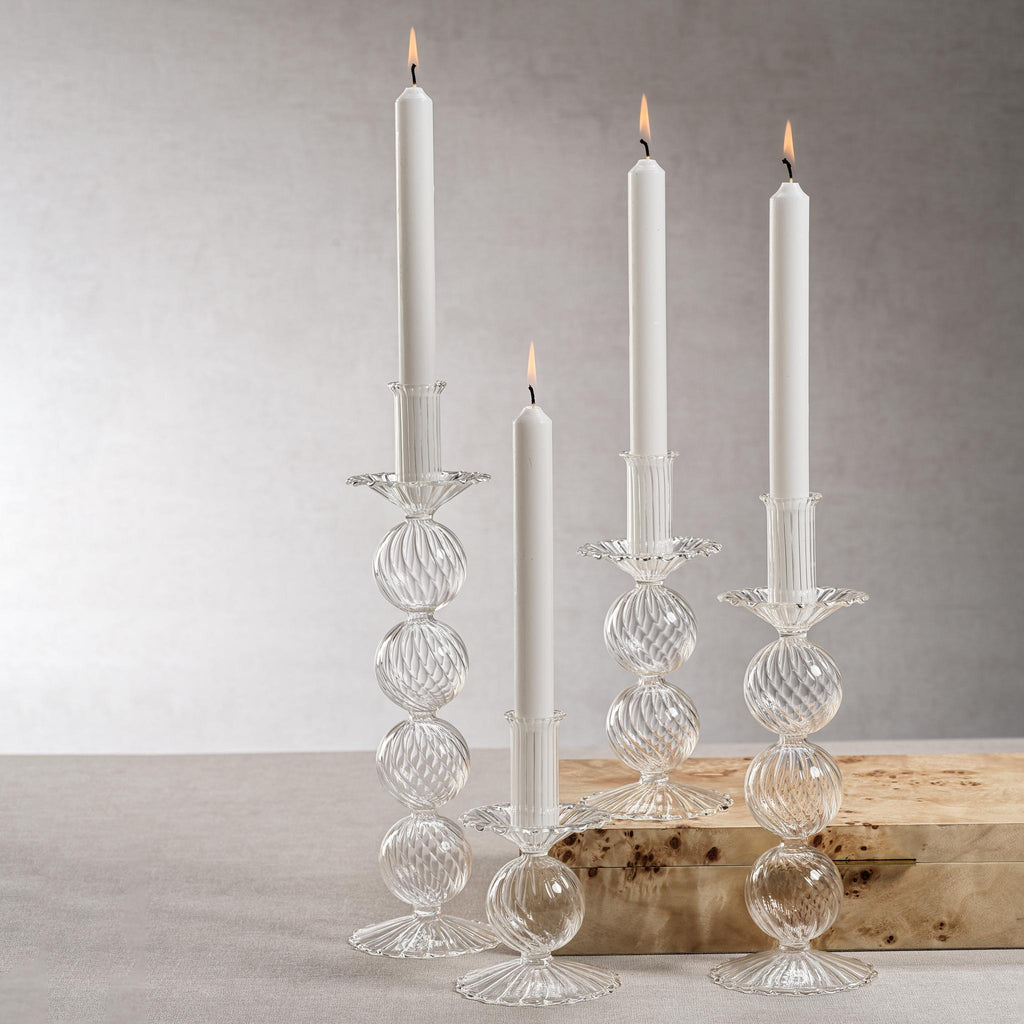 Zodax 13"- Large Sabadell Swirl Glass Taper Candle Holders, Set of 2