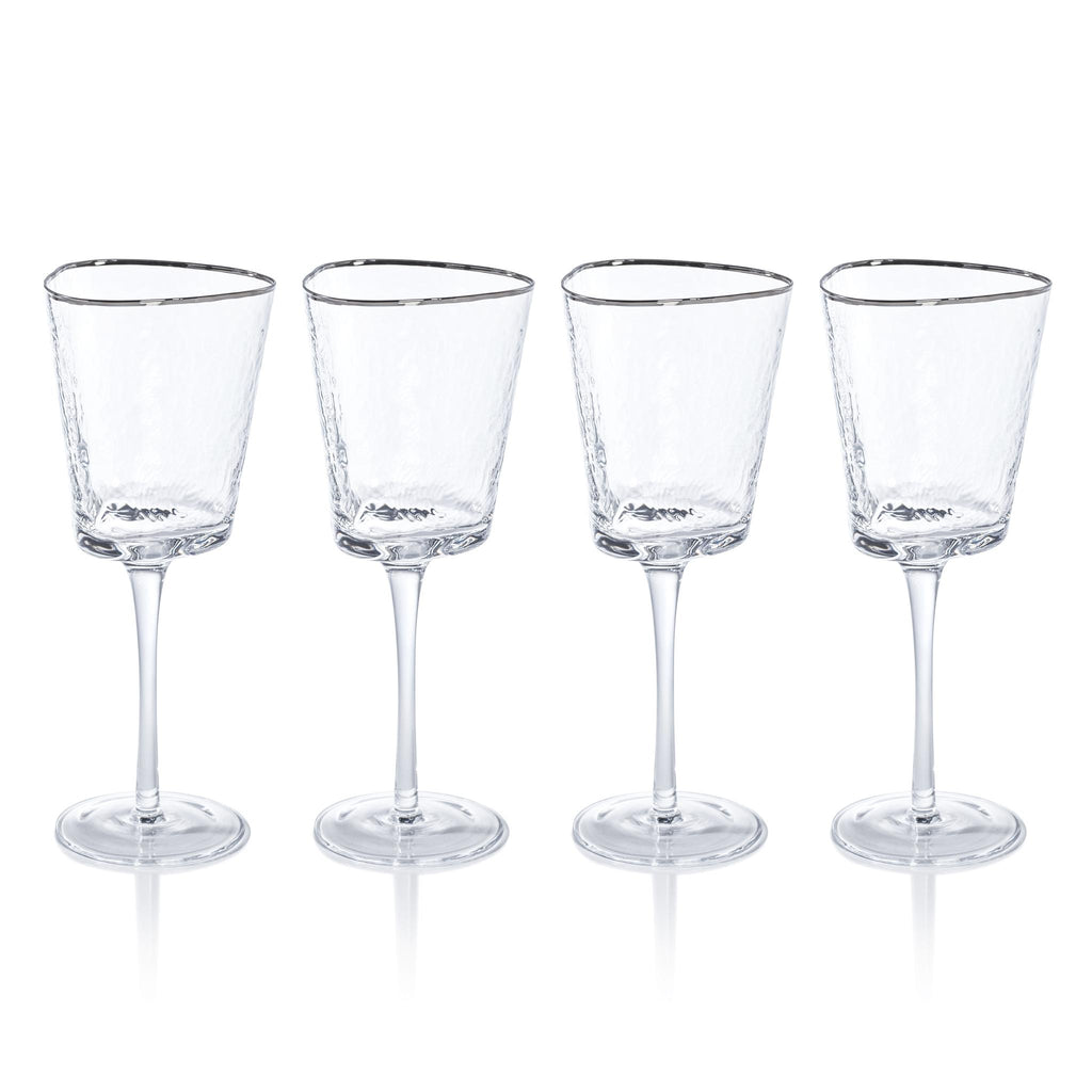 Zodax Kampari Triangular Wine Glasses with Platinum Rim, Set of 4