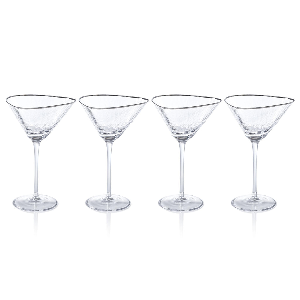 Zodax Kampari Triangular Martini Glasses with Platinum Rim, Set of 4