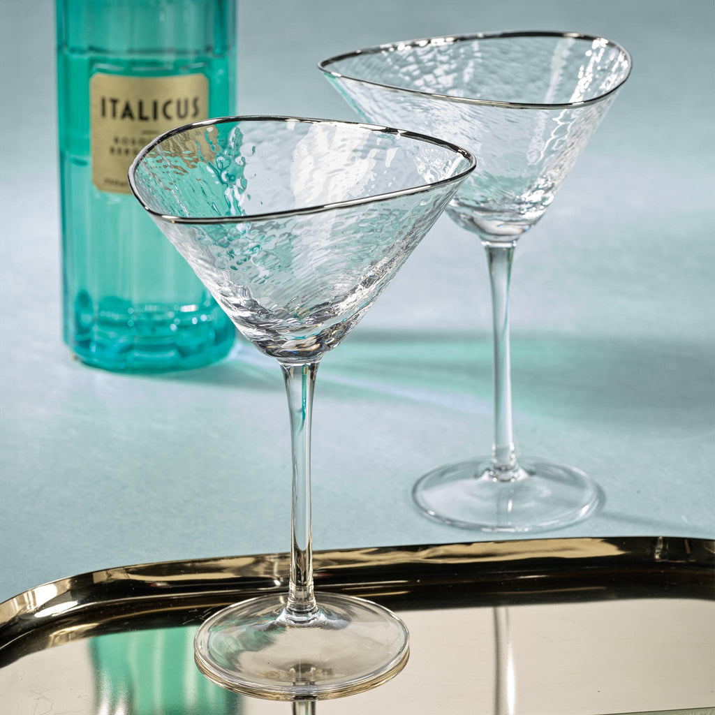 Zodax Kampari Triangular Martini Glasses with Platinum Rim, Set of 4