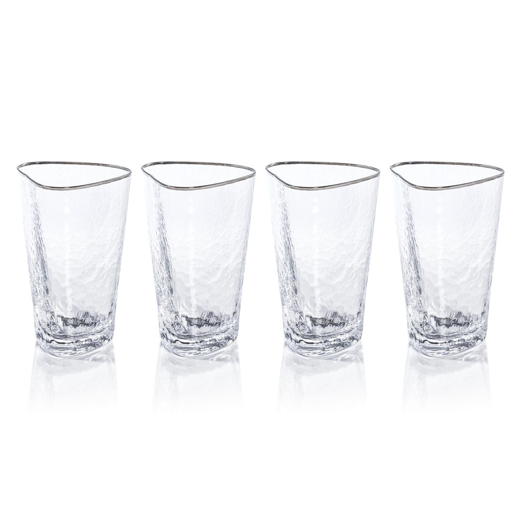 Zodax Kampari Triangular Highball Glasses with Platinum Rim, Set of 4