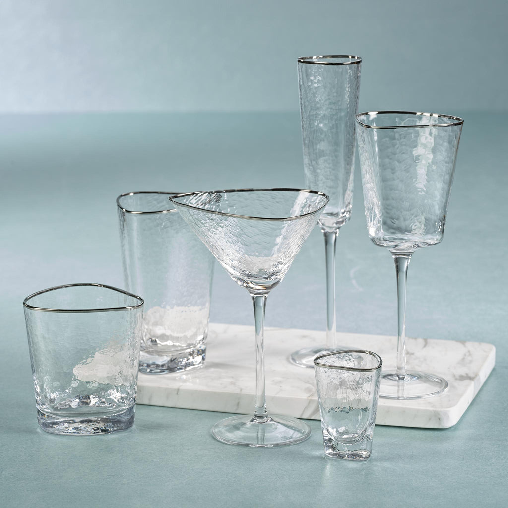 Zodax Kampari Triangular Highball Glasses with Platinum Rim, Set of 4