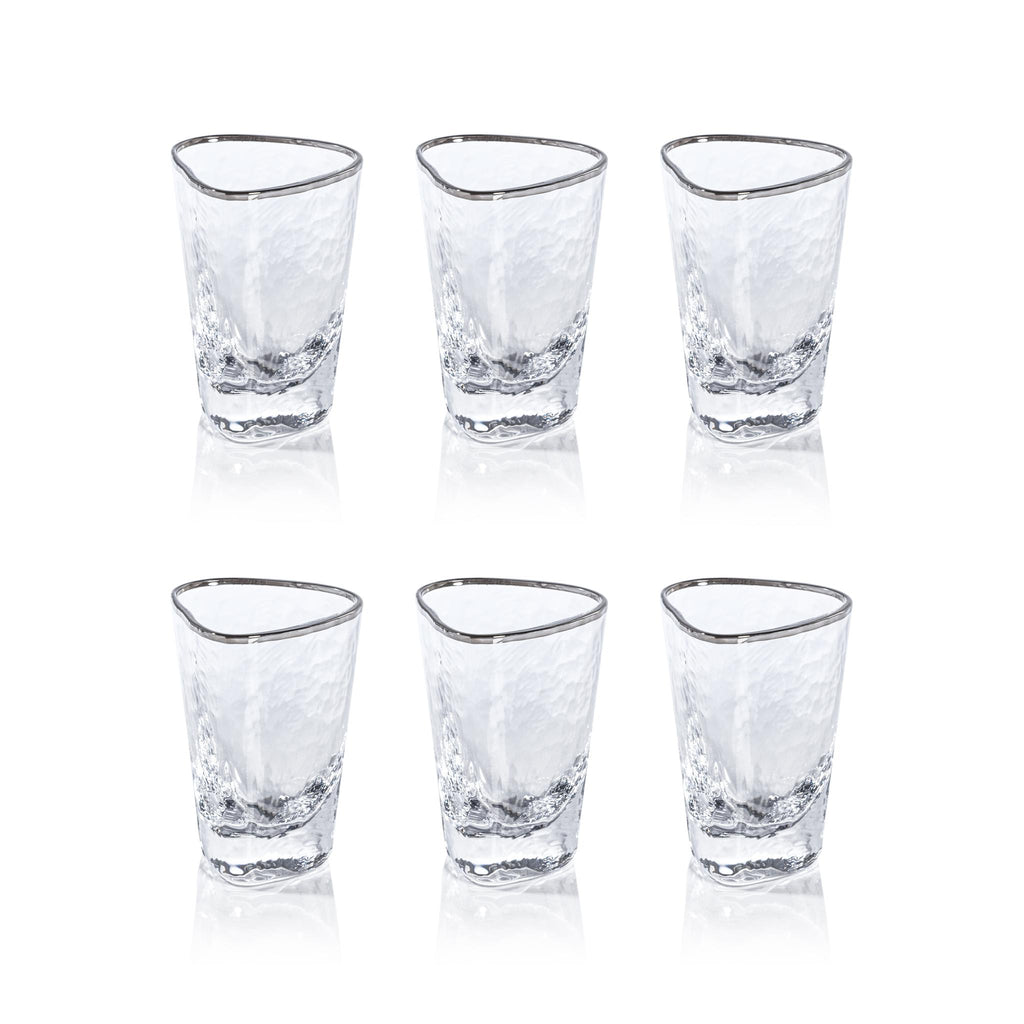 Zodax Kampari Triangular Shot Glasses with Platinum Rim, Set of 6