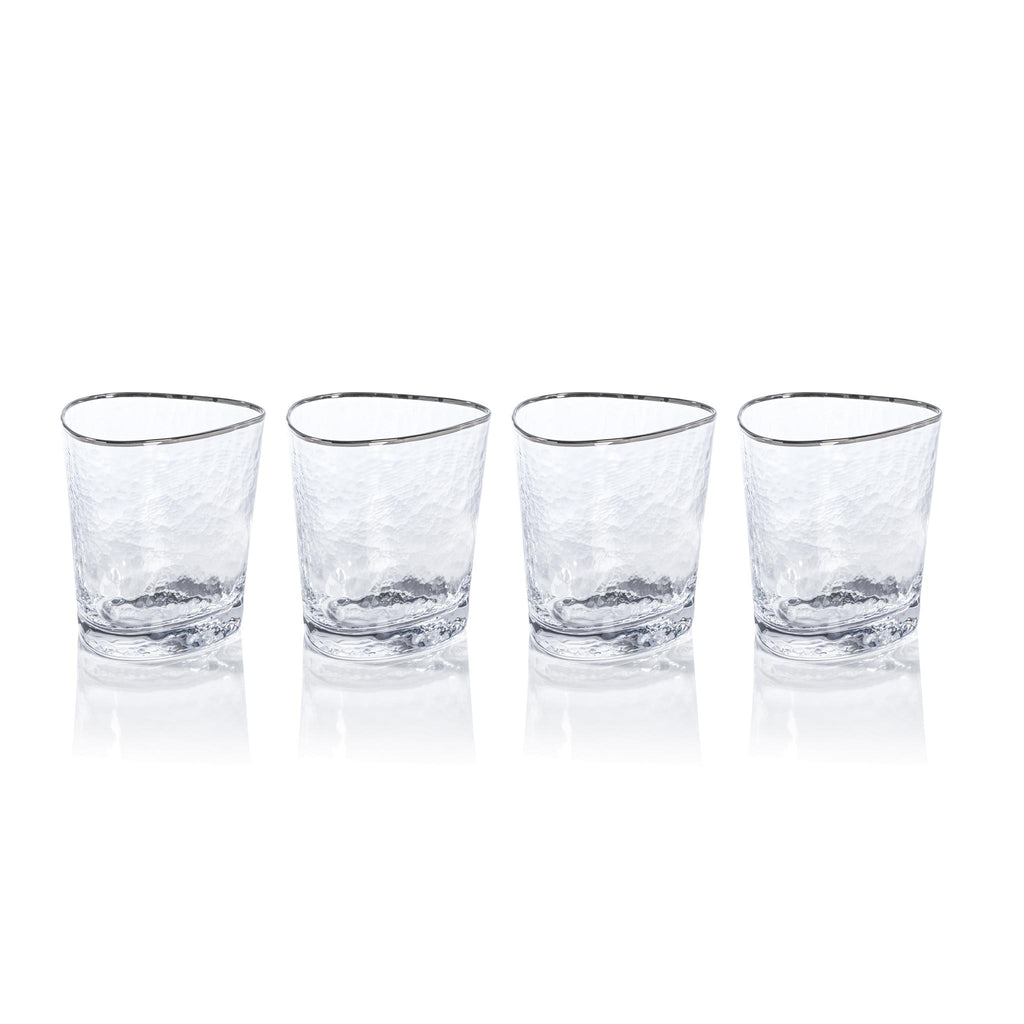 Zodax Kampari Triangular Double Old Fashioned Glasses with Platinum Rim, Set of 4