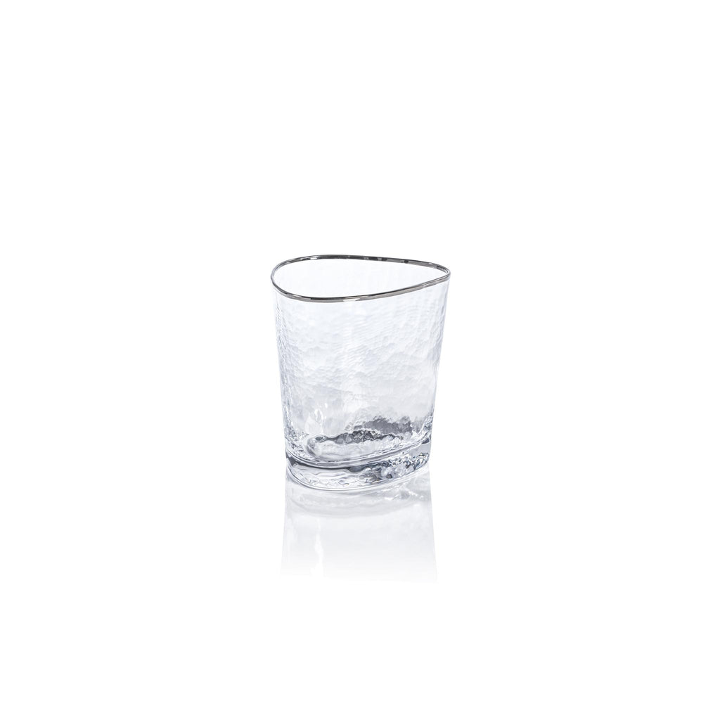 Zodax Kampari Triangular Double Old Fashioned Glasses with Platinum Rim, Set of 4