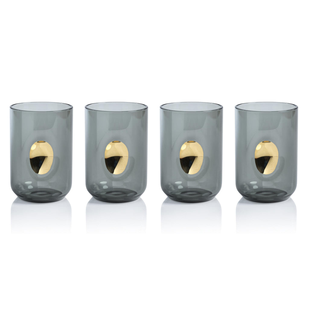 Zodax Ash Gray Ambrosi Tumblers with Gold Accent, Set of 4