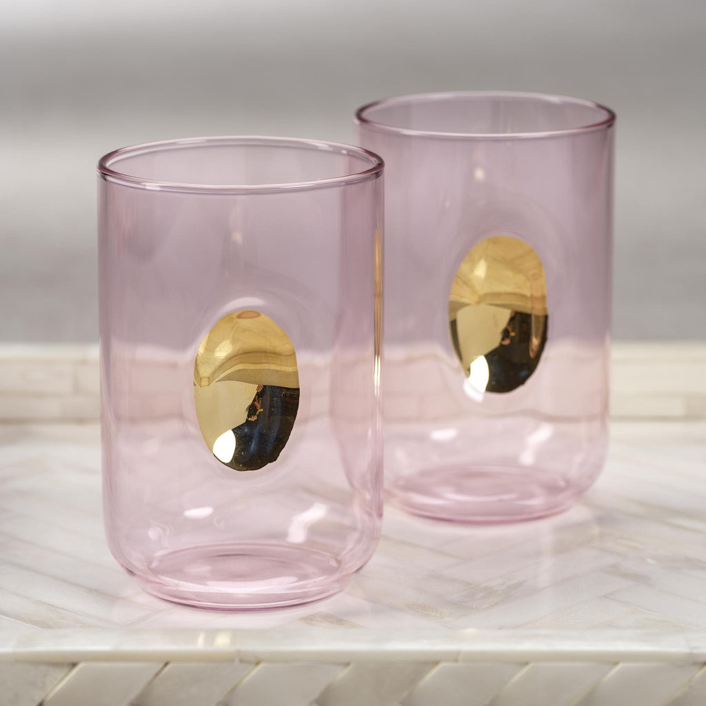 Zodax Pink Ambrosi Tumblers with Gold Accent, Set of 4