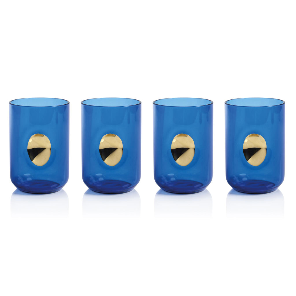 Zodax Cobalt Blue Ambrosi Tumblers with Gold Accent, Set of 4