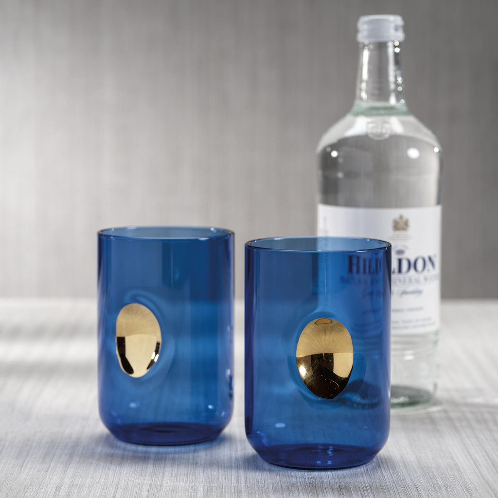 Zodax Cobalt Blue Ambrosi Tumblers with Gold Accent, Set of 4