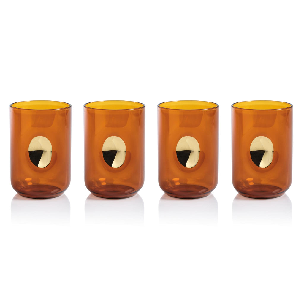 Zodax Desert Amber Ambrosi Tumblers with Gold Accent, Set of 4