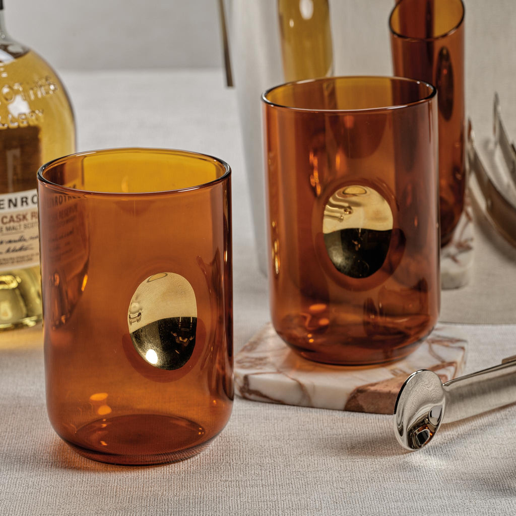 Zodax Desert Amber Ambrosi Tumblers with Gold Accent, Set of 4