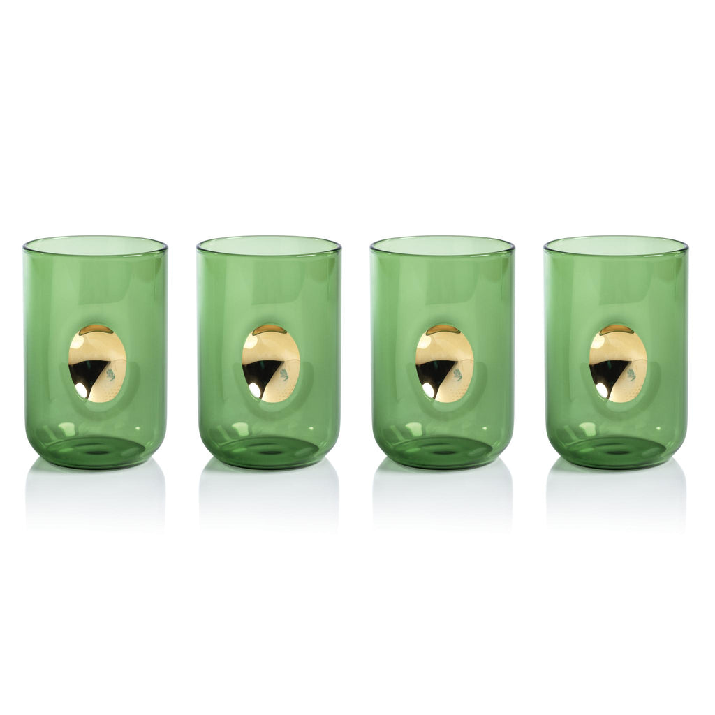 Zodax Cactus Green Ambrosi Tumblers with Gold Accent, Set of 4