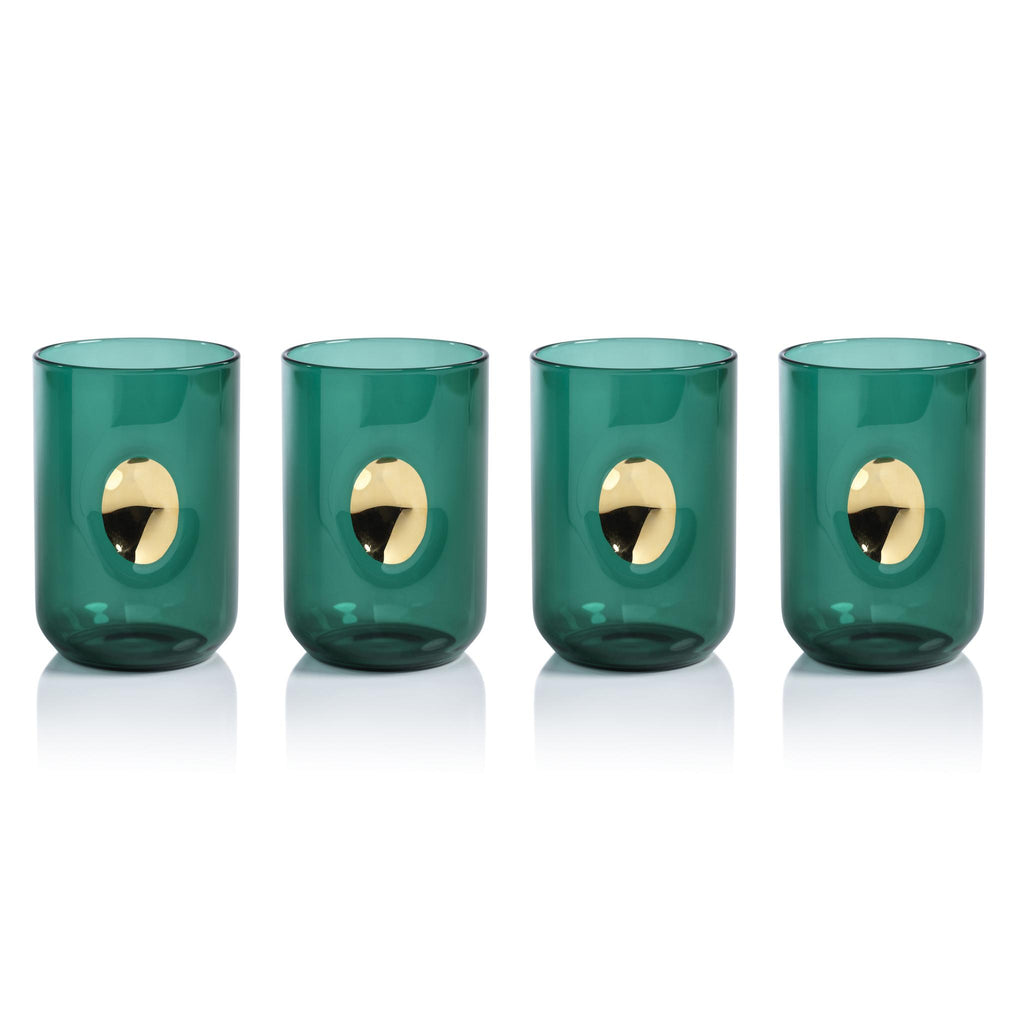 Zodax Emerald Teal Ambrosi Tumblers with Gold Accent, Set of 4