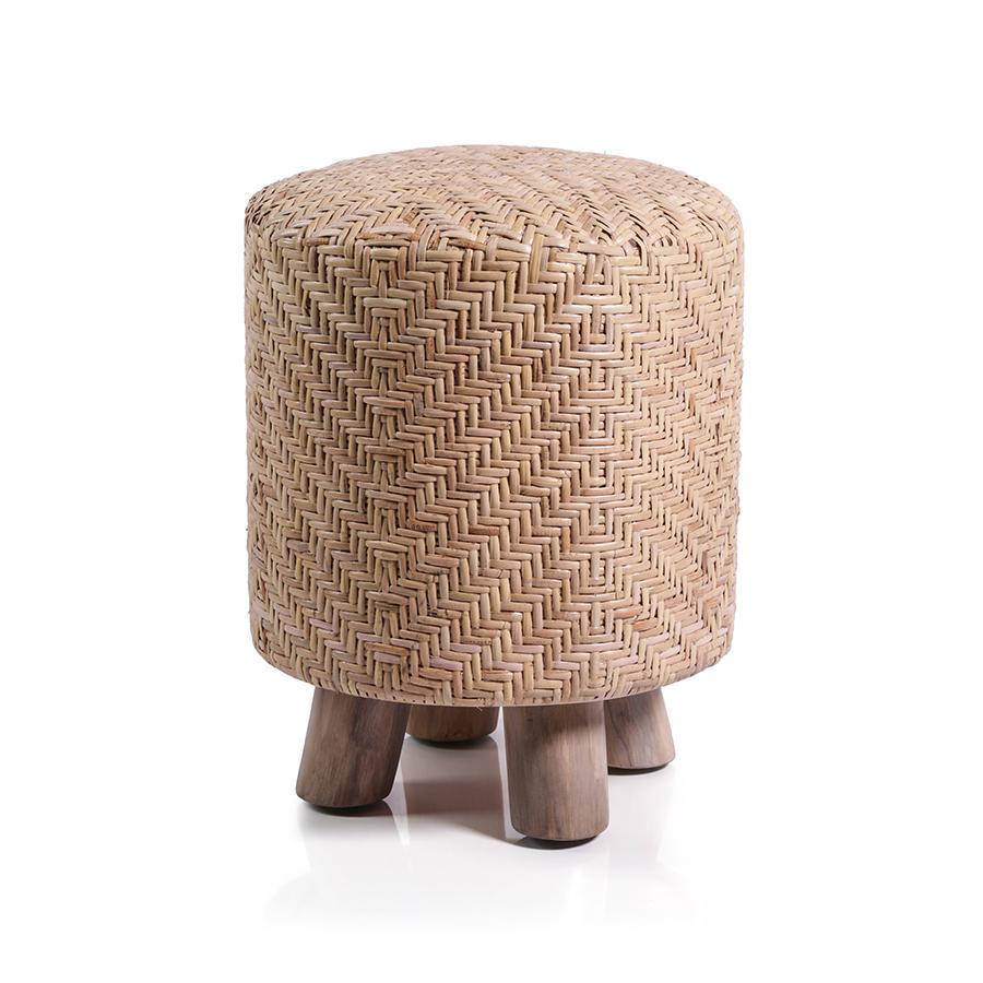 Zodax Edrea 18-Inch Tall Rattan and Teakwood Stool