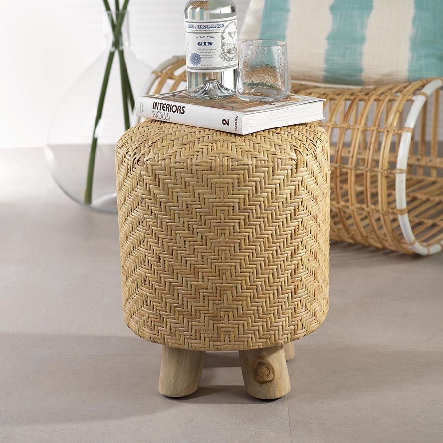 Zodax Edrea 18-Inch Tall Rattan and Teakwood Stool