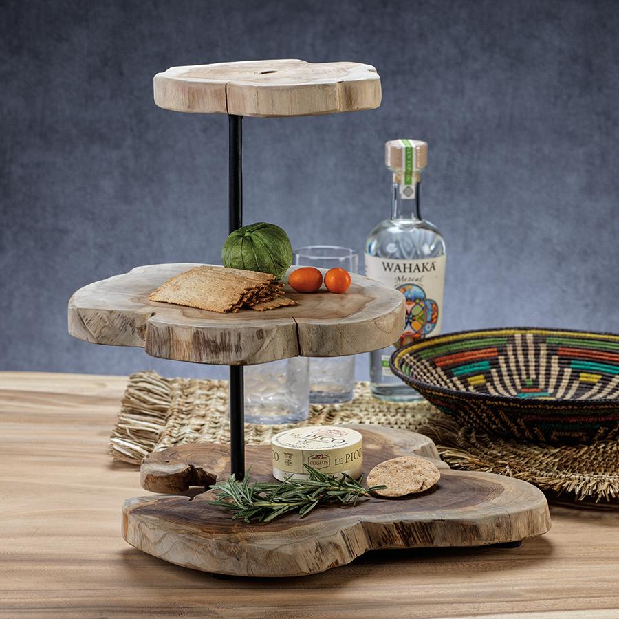 Zodax Banda 3-Tier Teak Root Serving Tray