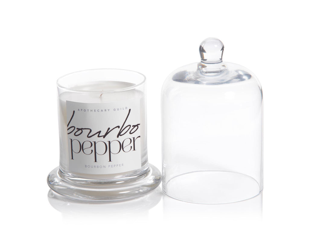 Zodax Bourbon Pepper Scented Candle Jar with Glass Dome