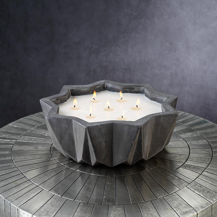 Zodax Grayish Black Villa Nouza 7-Wick Concrete Candle, Fig Vetiver