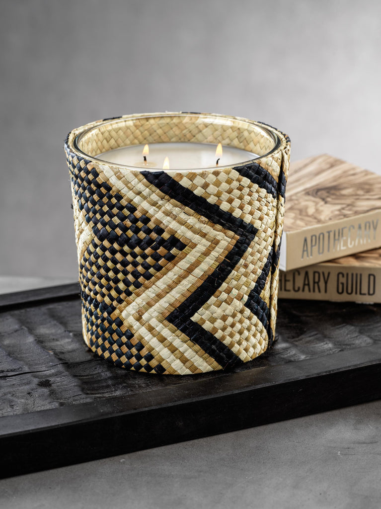 Zodax Black & White Zigzag Mia Handwoven Scented Candle Jar,  Black & White Zigzag