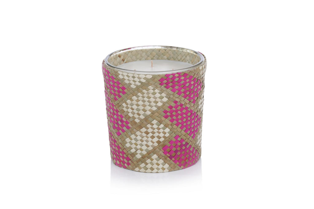 Zodax Pink & White Boardwalk Mia Handwoven Scented Candle Jar,  Pink & White Boardwalk