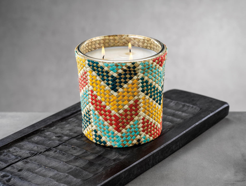 Zodax Chevron Rainbow Mia Handwoven Scented Candle Jar,  Chevron Rainbow