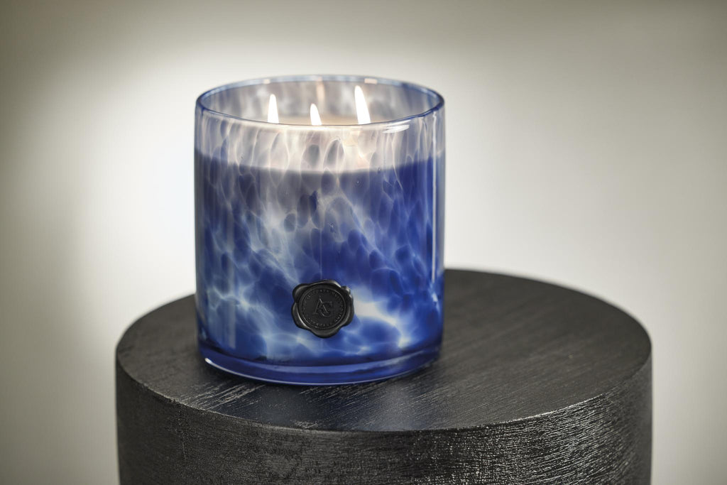 Zodax Sea Salt & Coastal Mist Clear & Dark Blue AG Opal Glass 3-Wick Candle Jar-Sea Salt Coastal Mist