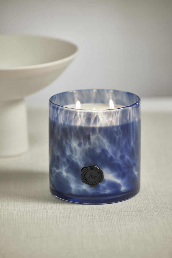 Zodax Sea Salt & Coastal Mist Clear & Dark Blue AG Opal Glass 3-Wick Candle Jar-Sea Salt Coastal Mist