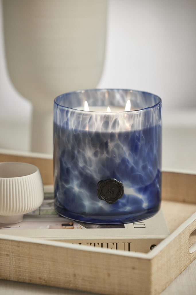 Zodax Sea Salt & Coastal Mist Clear & Dark Blue AG Opal Glass 3-Wick Candle Jar-Sea Salt Coastal Mist