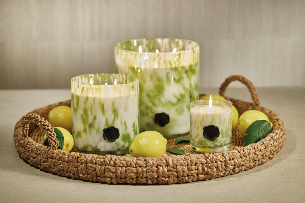 Zodax Sicilian Lemon Bergamot Clear & Green AG Opal Glass 3-Wick Candle Jar-Sicilian Lemon Bergamot