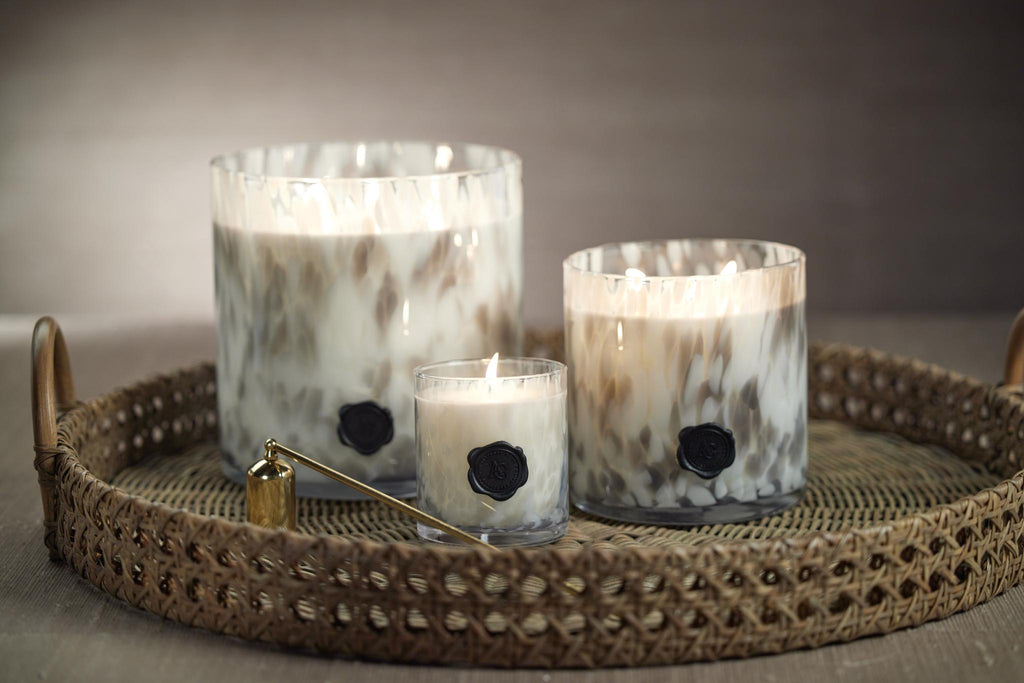 Zodax Lemon Peel, Lavender & Tarragon Clear & Gray AG Opal Glass 3-Wick Candle Jar-Lemon Peel, Lavender & Tarragon