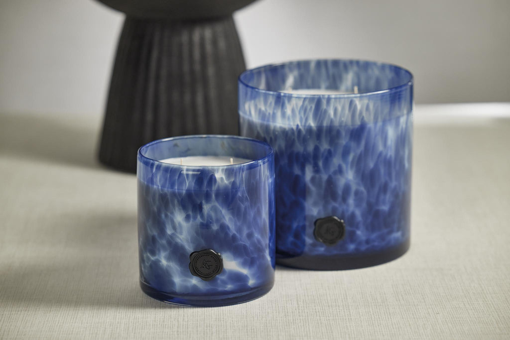 Zodax Sea Salt & Coastal Mist Clear & Dark Blue AG Opal Glass 5-Wick Candle Jar-Sea Salt Coastal Mist