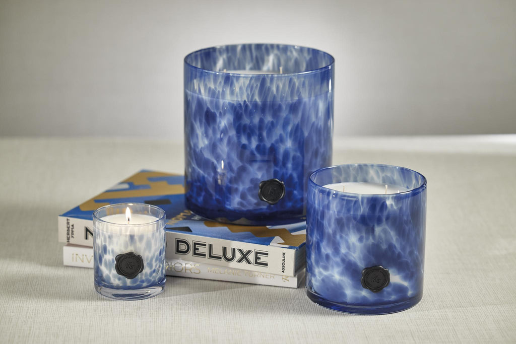 Zodax Sea Salt & Coastal Mist Clear & Dark Blue AG Opal Glass 5-Wick Candle Jar-Sea Salt Coastal Mist