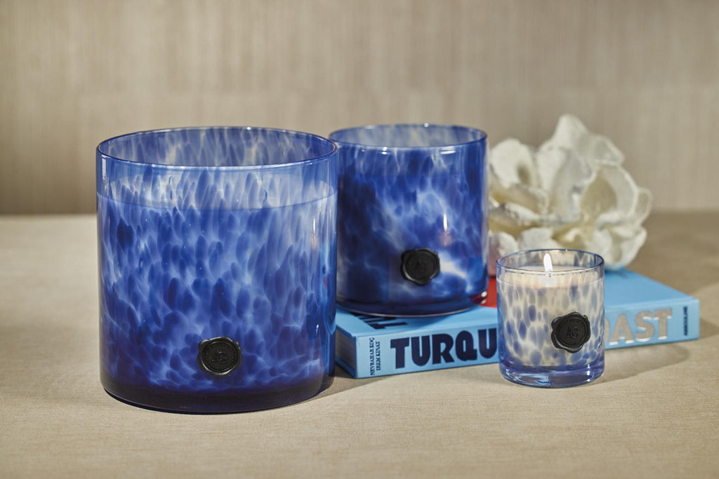 Zodax Sea Salt & Coastal Mist Clear & Dark Blue AG Opal Glass 5-Wick Candle Jar-Sea Salt Coastal Mist