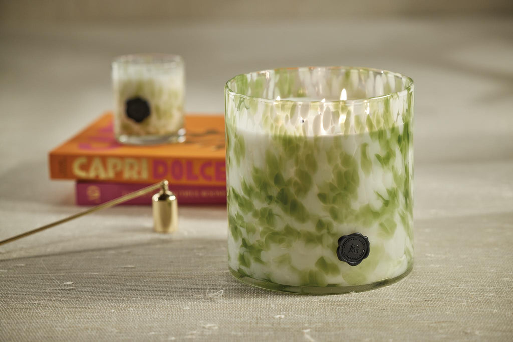 Zodax Sicilian Lemon Bergamot Clear & Green AG Opal Glass 5-Wick Candle Jar-Sicilian Lemon Bergamot