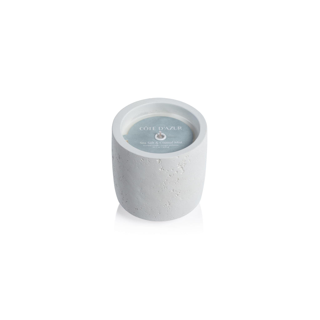 Zodax 16.75 oz Cote d'Azur White Concrete Candle, Sea Salt & Coastal Mist