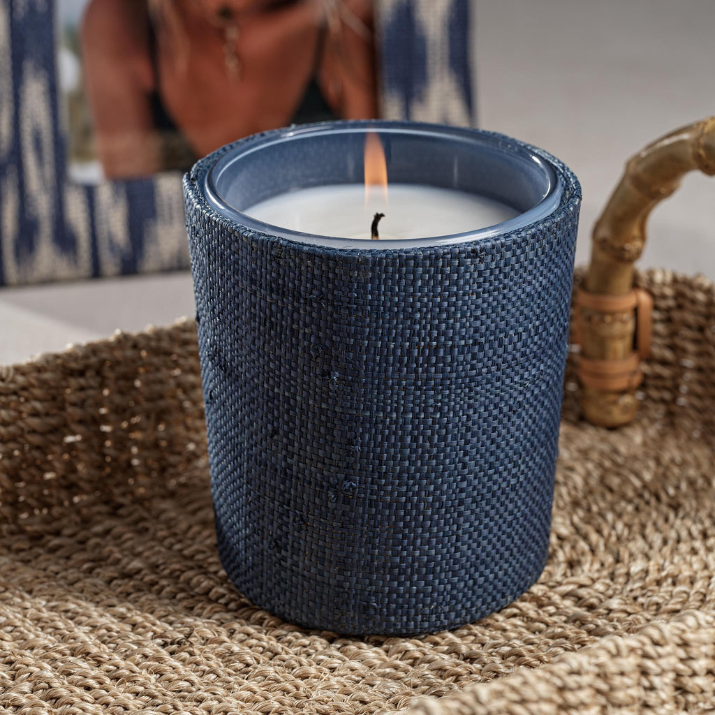 Zodax Sunset Beach Scented Candle in Natural Blue Raffia Basket