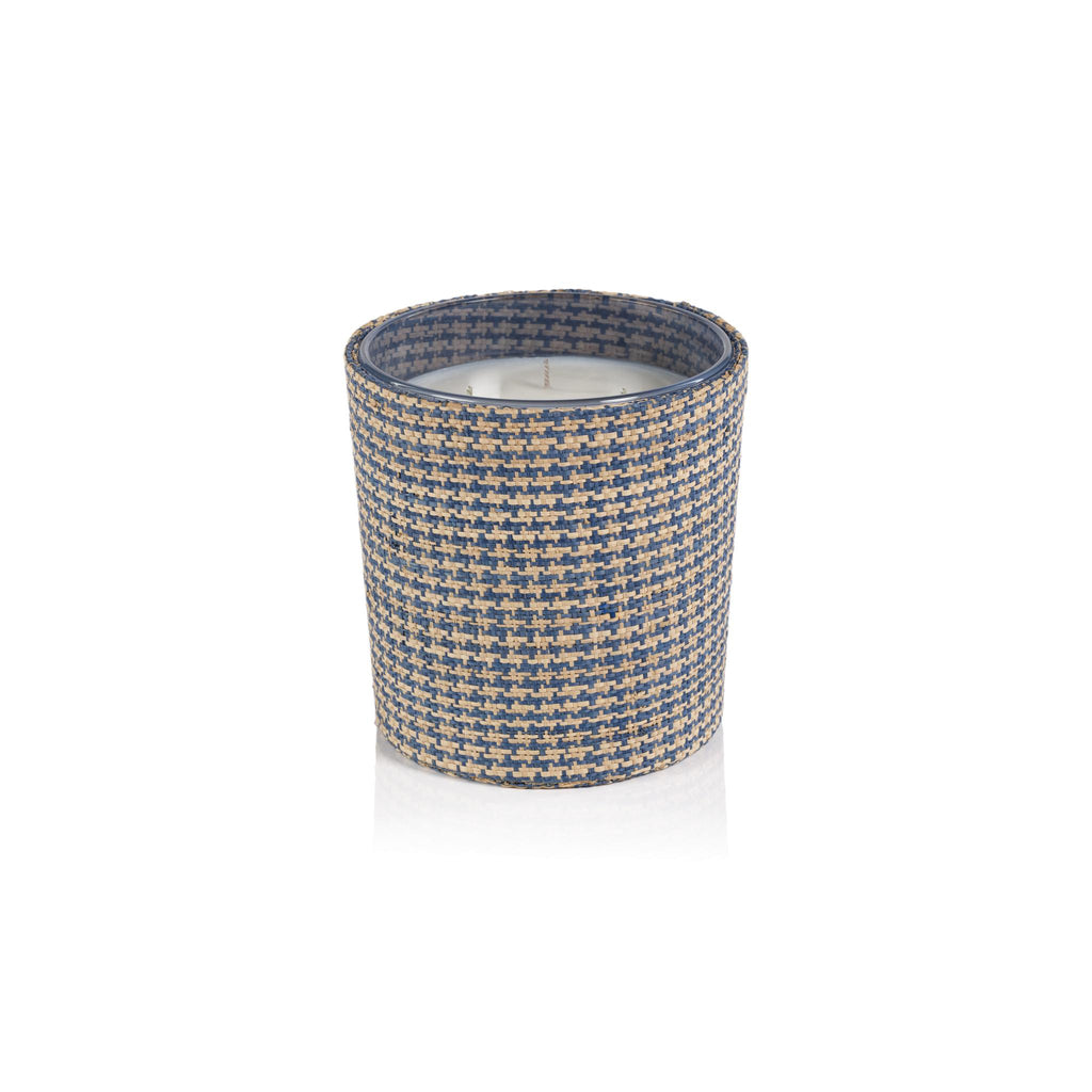 Zodax Sunset Beach Scented Candle in Natural Blue Houndstooth Basket