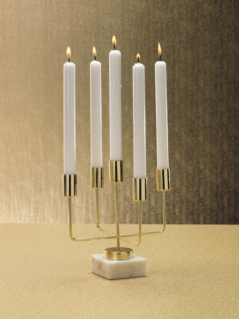 Zodax Mannara Five Tier Brass and Marble Taper Candle Holder